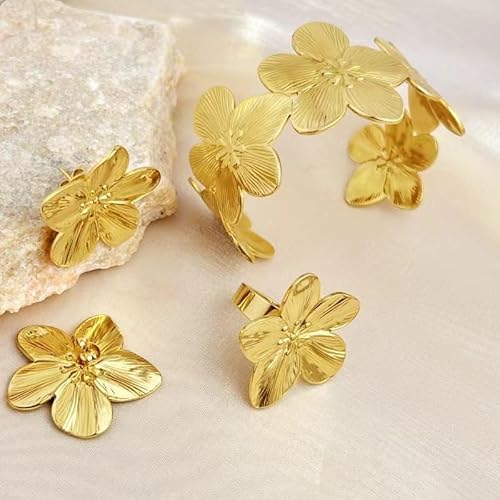 Zocare Chunky Gold Bracelet For Women 14K Gold Plated Cuff Bracelet Vintage Flower Bracelet Wide Open Cuff Bangles Statement Bracelet Jewelry Chrismas Birthday Flower Charm thumb #1