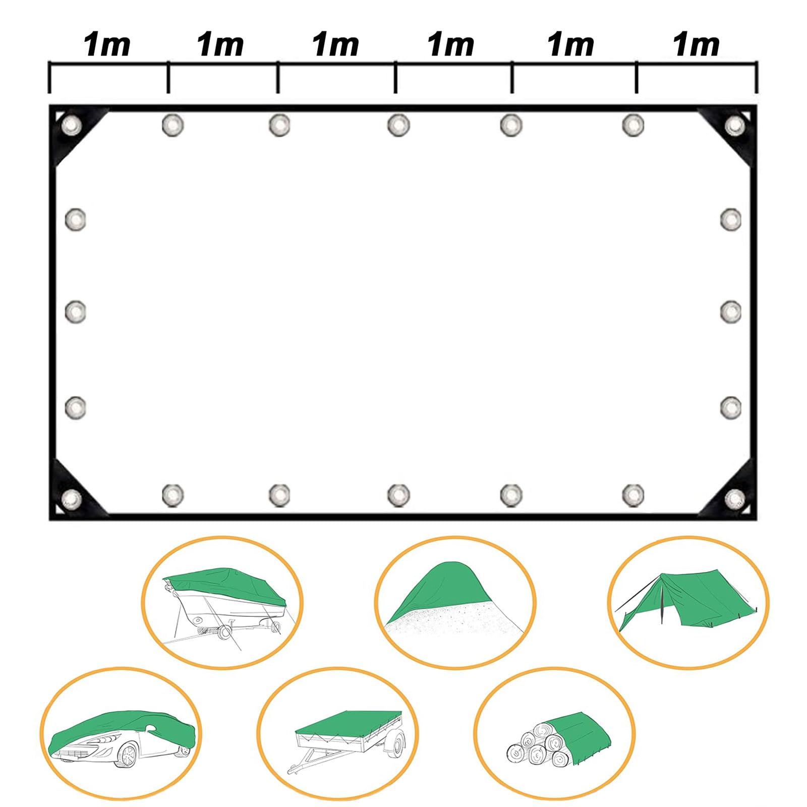 Bâche de Remorque 120 x 200 cm Imperméable, Anti-UV, avec Œillets Bâche Étanche pour Bois, Jardin, Toiture, Piscine, Vert