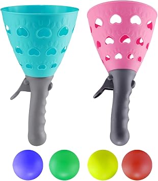 6 Pieces Click Catch Games Toss and Pass Set with Launcher Baskets and Balls for Parent Child Team Activities Suitable for Summer Sports Birthday