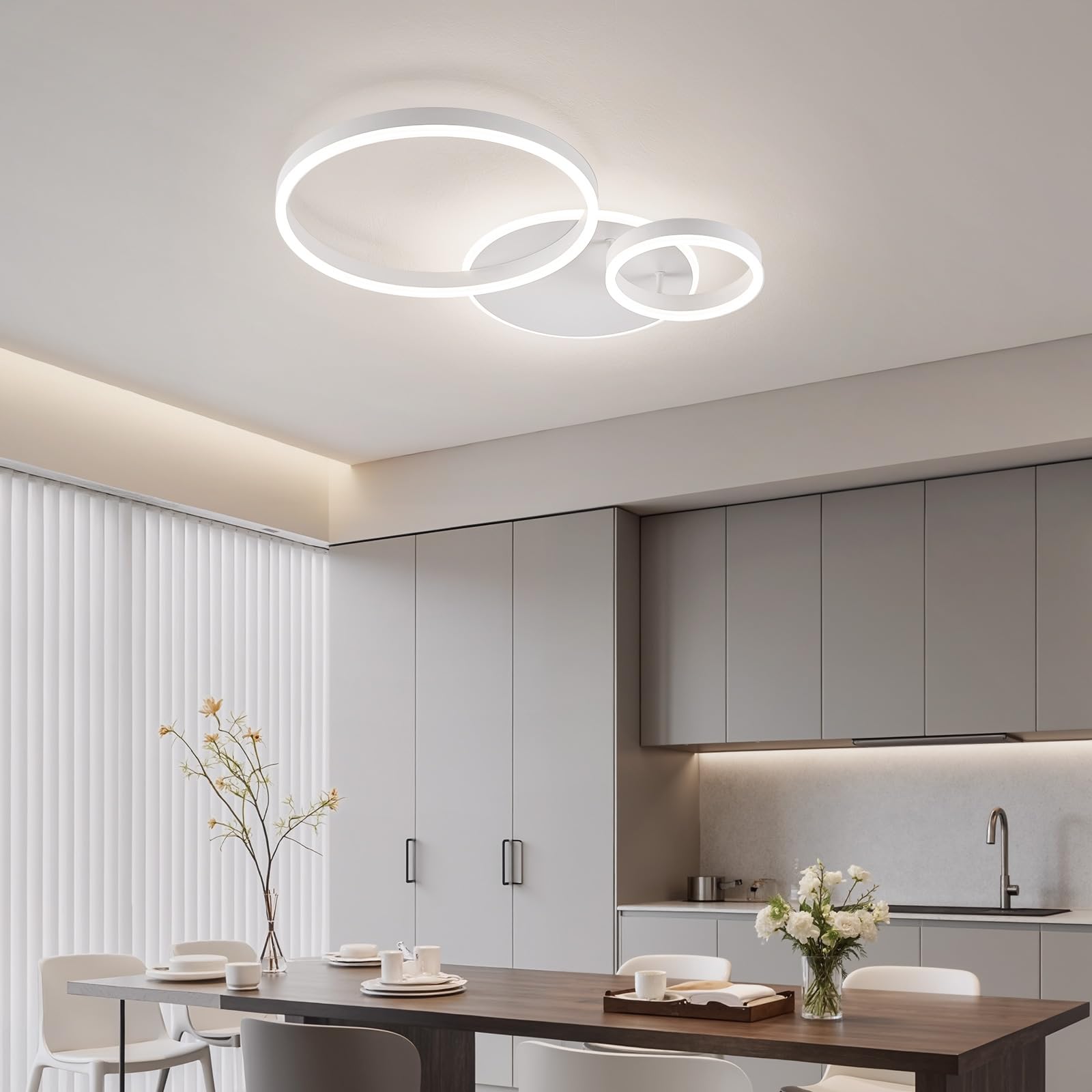 Qamra 64cm LED Deckenlampe,2 Ringe Design 60W,4000K Neutralweiß,Moderne Weiße Deckenleuchte aus Metall und Acryl für Wohnzimmer,Schlafzimmer,Esszimmer,Büro