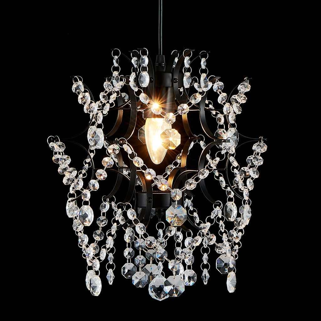 AGV LIGHTING Mini Crystal Chandelier, Modern Black Pendant Light with Hanging Crystal Beads, Elegant Small Chandelier Lighting Fixture for Dining Room, Bedroom, Kitchen Island, Hallway, Entryway