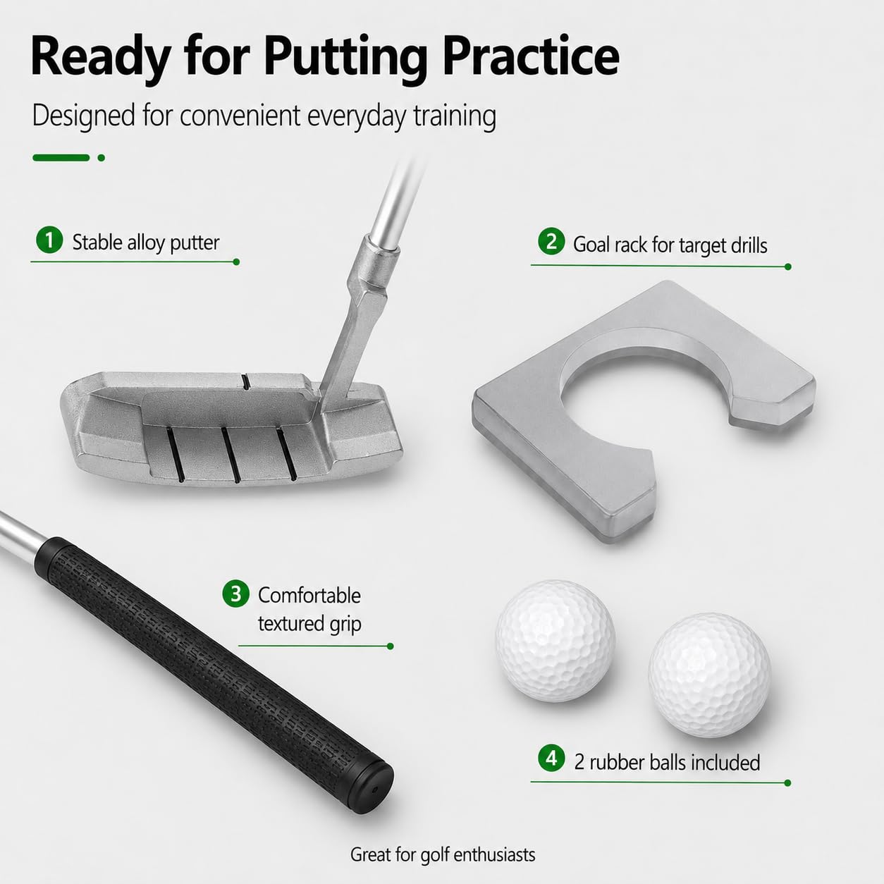 VOBOR Minigolf für Zuhause, Golfschläger Kit für Indoor Putting, Putting Cup, Übungsschläger Putter Kit mit Bällen und Tasche, Minigolf Schläger für Golfbegeisterte