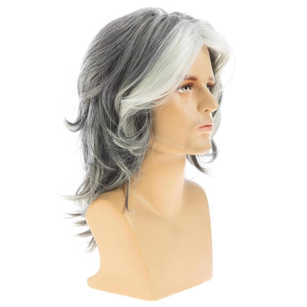 Haarpflege Herrenperücke Mit Farbverlauf Grau Langes Glattes Haar Perücken Für Cosplay Party Alltag
