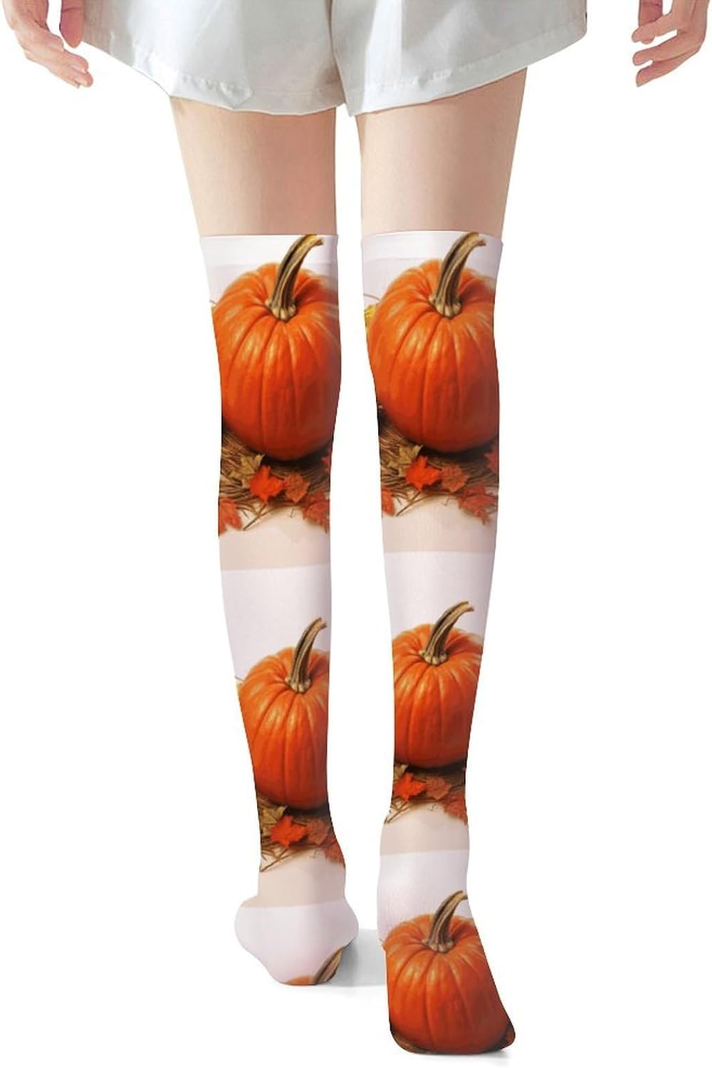 Fall Pumpkin Knee High Stockings for Women 23.6" Breathable Thigh High Stockings Over The Knee Socks