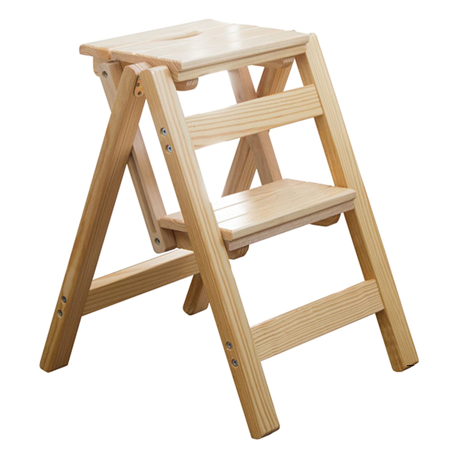 WQPMNYG Wooden Step Stool 2 Step - Solid Pine Wood Heavy Duty Folding Ladder Stool for Kitchen - 330 lb Capacity