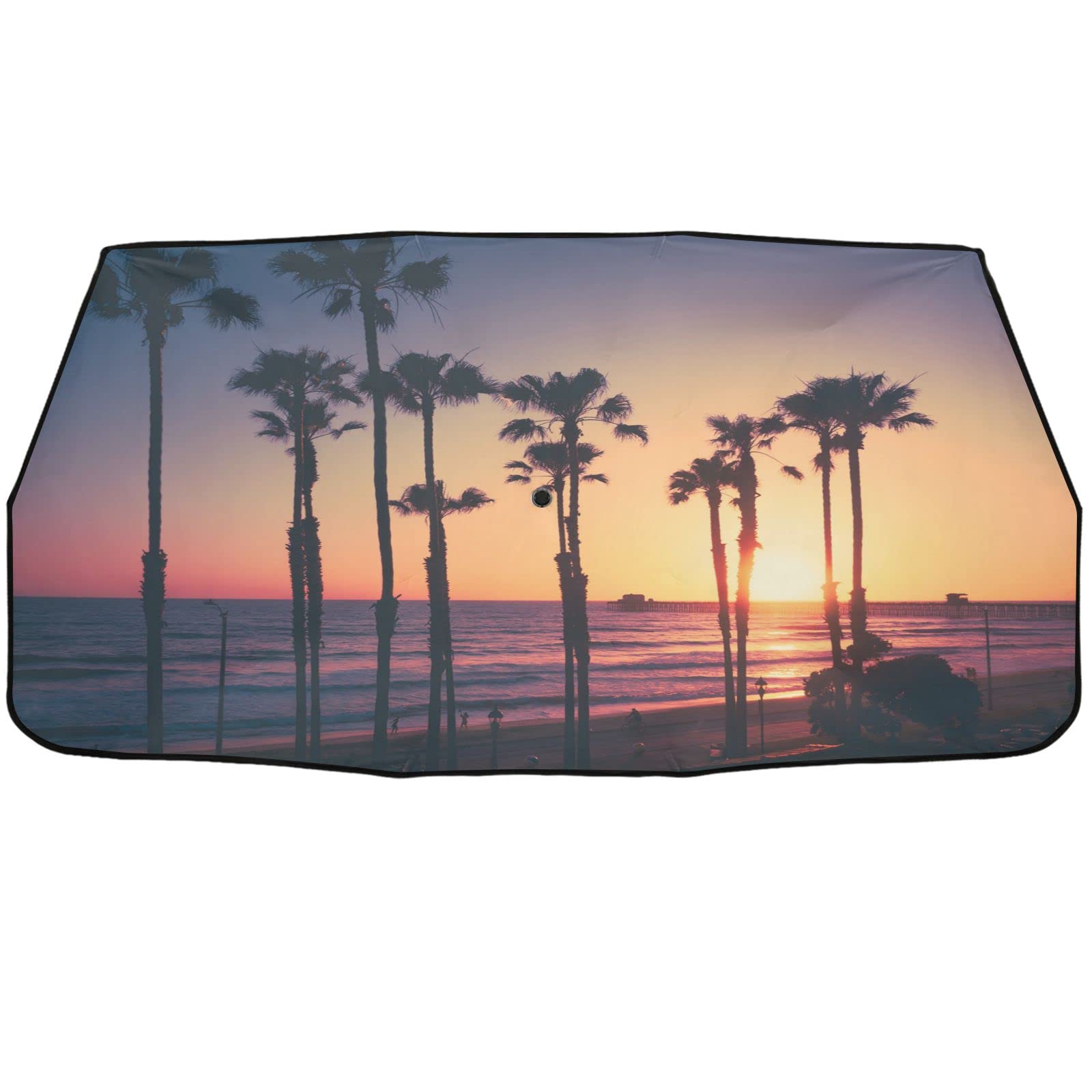 ZZXXB California Beach Sunset Windshield Sun Shade Foldable Car Umbrella Sun Shade Cover Blocks UV Rays Heat for Car Front Window