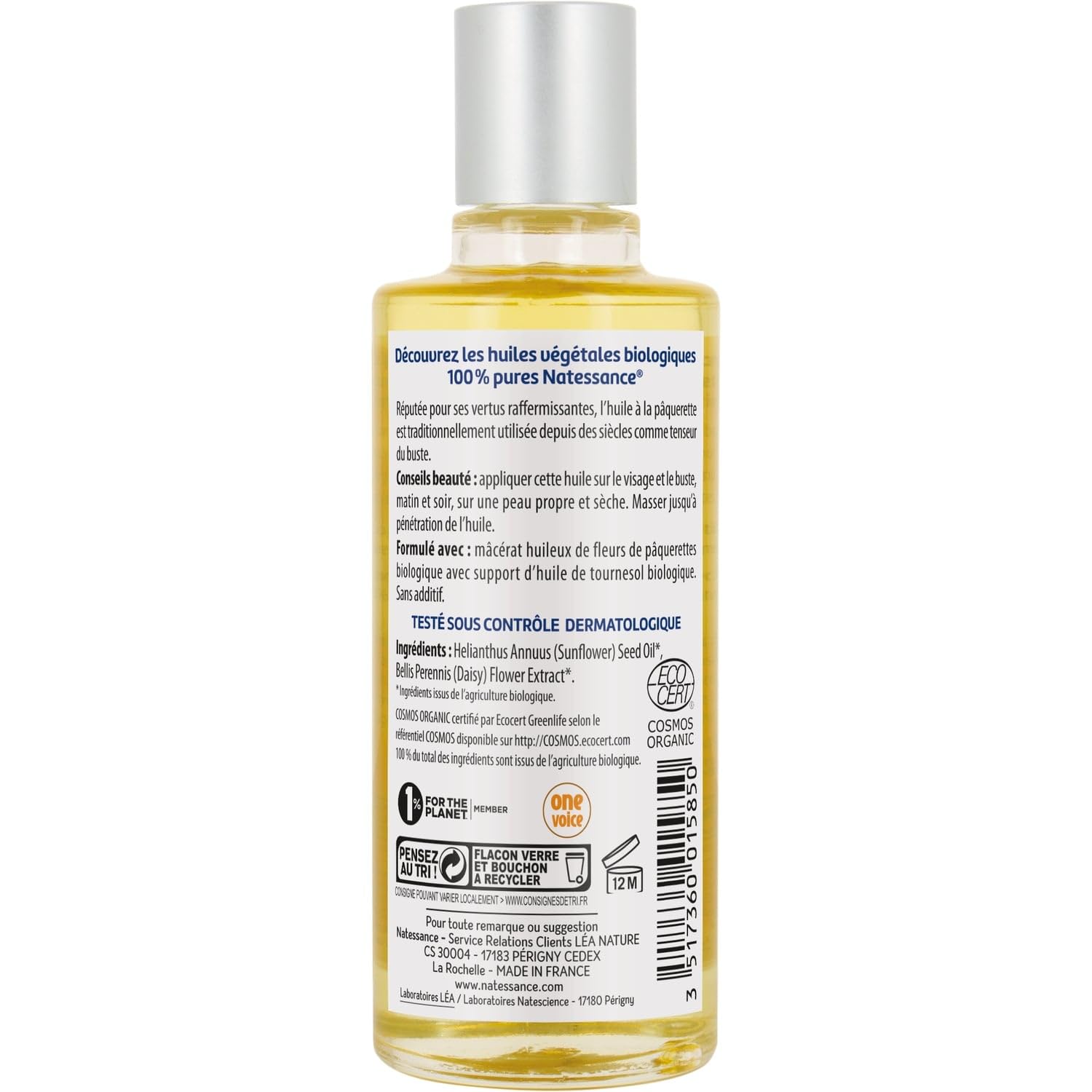 Buste raffermi et sublimé — LEA NATURE Huile Corps Raffermissante Pâquerette Bio, Flacon Verre 100mL - Lot de 2
