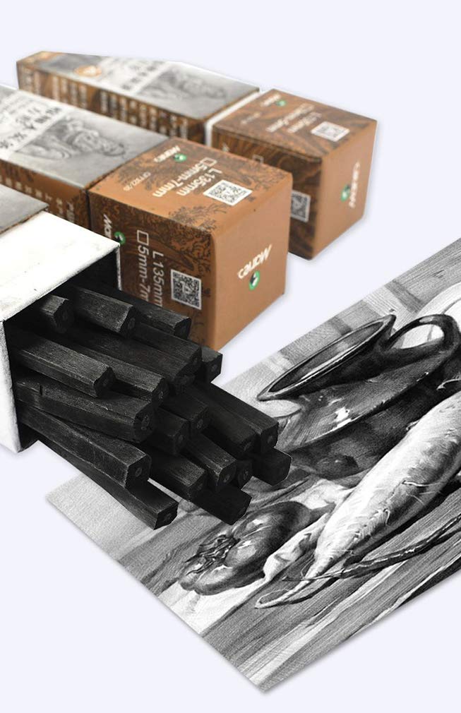 YYMIYU Willow Charcoal Sticks 7-9mm Sketch Sketch Charcoal Pen 20pcs/Boxed Cotton Willow Charcoal Sticks