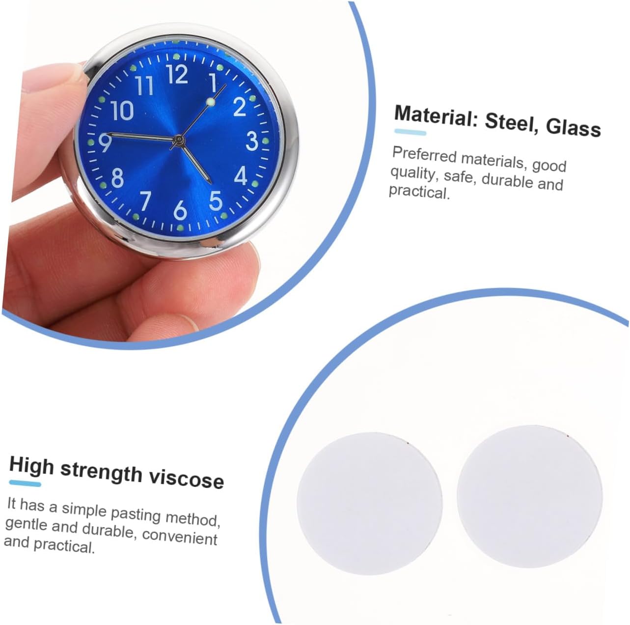 UKCOCO Luminous Car Clock Adhesive Dashboard Stick Clock Vehicle Mounted Precise Display Mirror Surface for Cars and Trucks