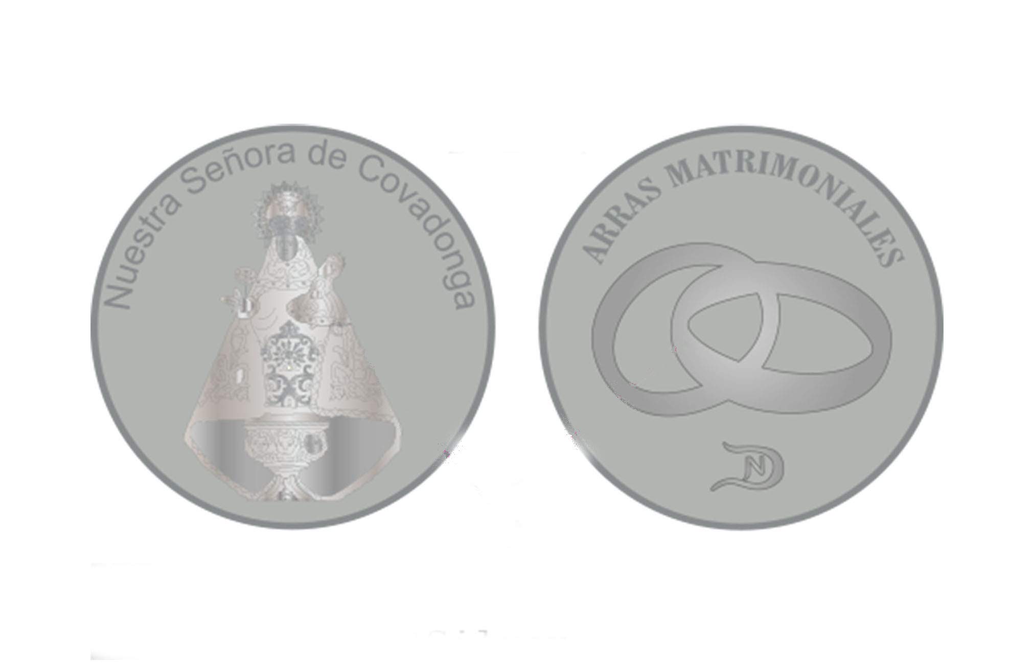 Arras de la Vírgen de Covadonga, con saquito de satén y Estuche.