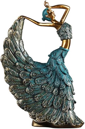 VOSAREA Estatua de bailarina de pavo real, estatua de bailarín vintage, escultura de bailarina, adorno de estatua de bailarina de resina