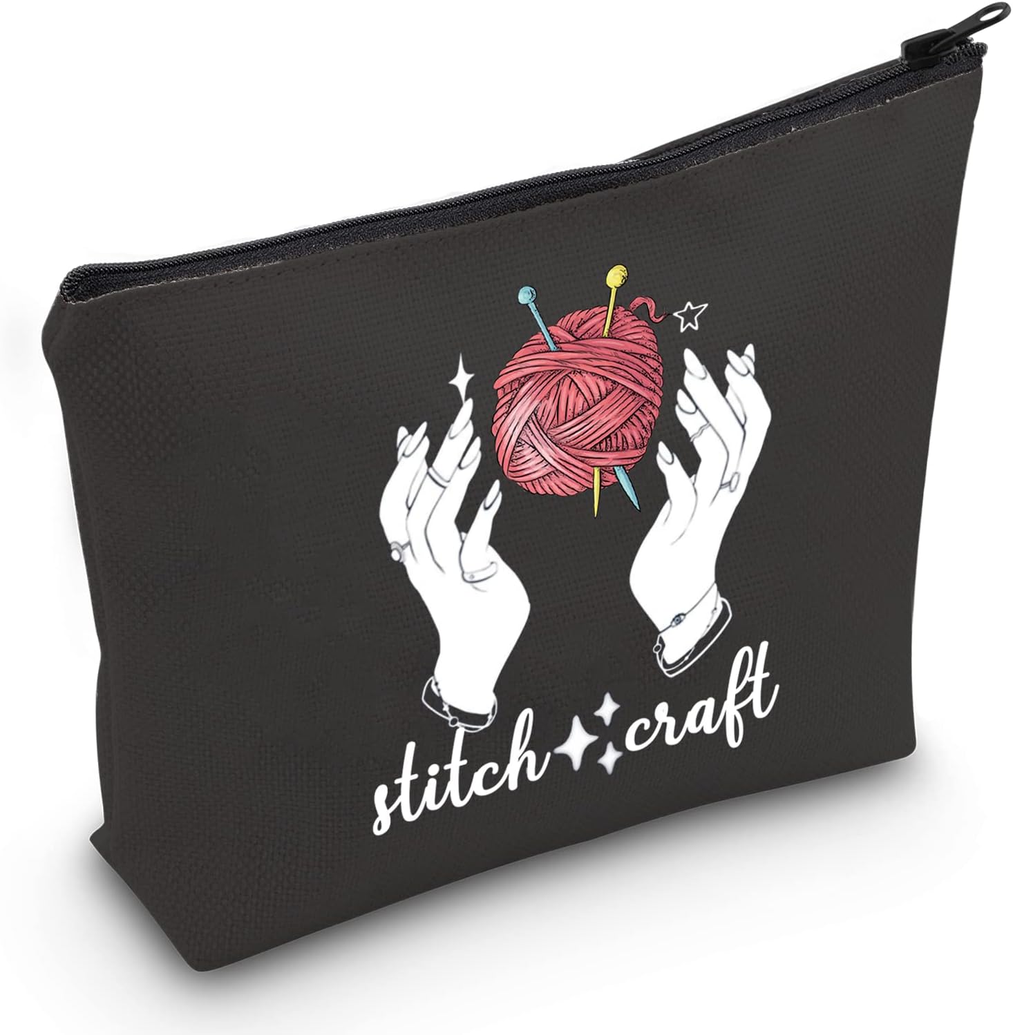 JXGZSO Crochet Yarn Knitting Project Bag Witch Crochet Makeup Bag With Zipper Knitter Gift (stitch craft B)