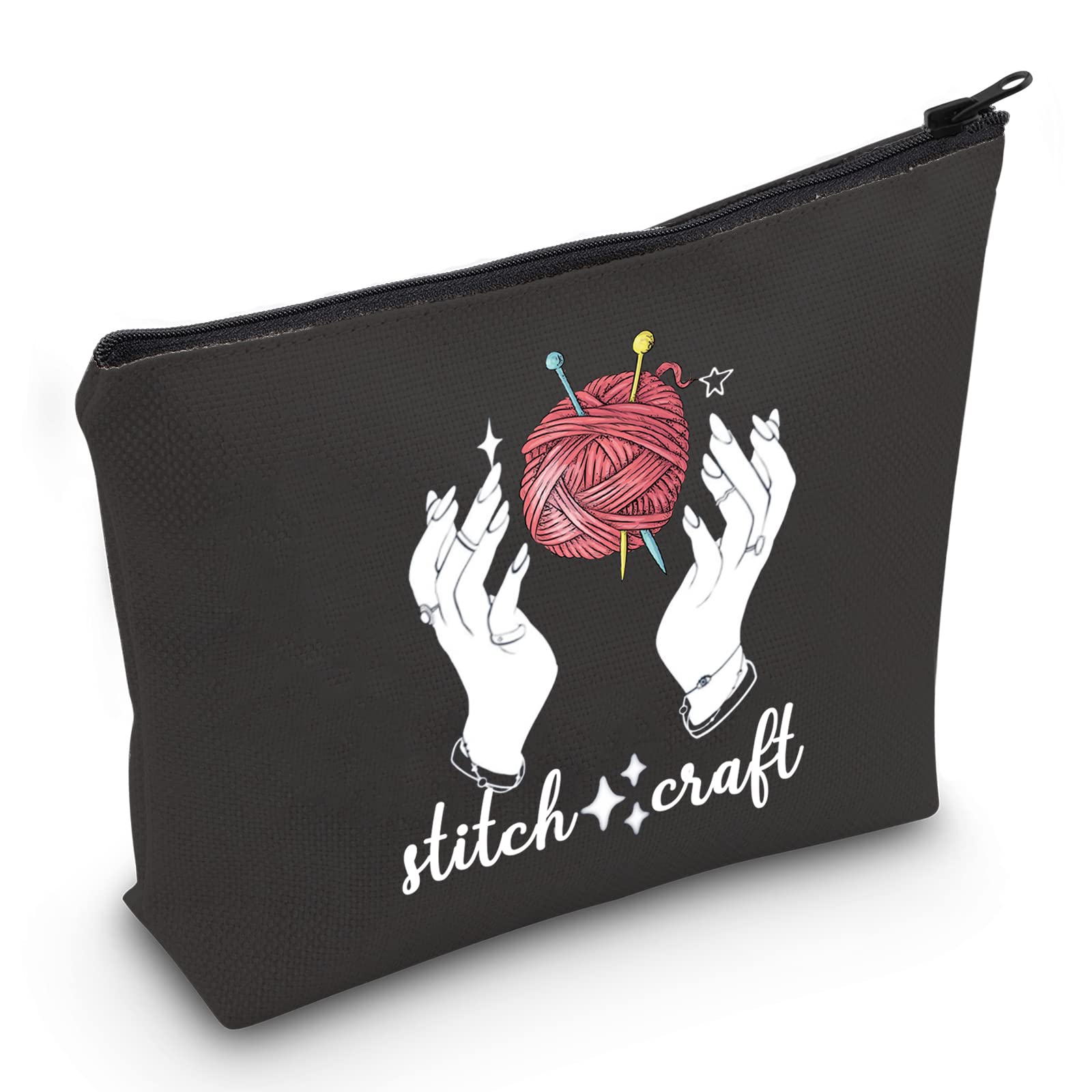 JXGZSOCrochet Yarn Knitting Project Bag Witch Crochet Makeup Bag With Zipper Knitter Gift