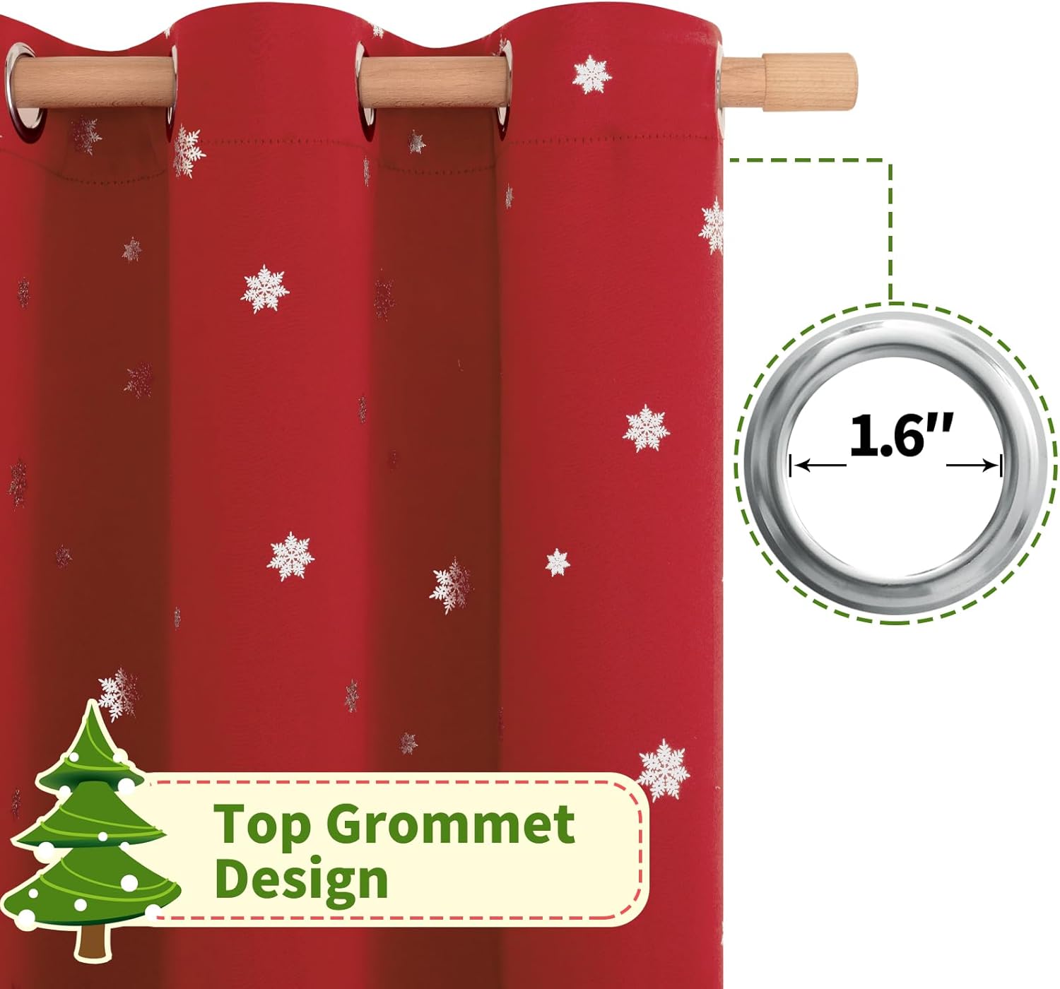 BGment Christmas Curtains for Living Room 72 Inch Length - Red and White Snowflake Pattern Holiday Home Party Grommet Window Treatments Decor, 2 Panels, W42 x L72