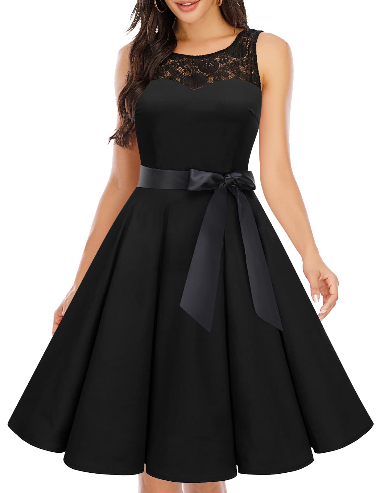Bbonlinedress Vestido para Mujer, cóctel, Boda, Vintage, Retro, 50 años, Estilo Audrey Hepburn, para Fiesta de Baile, Disfraz de Noche Rockabilly con Encaje