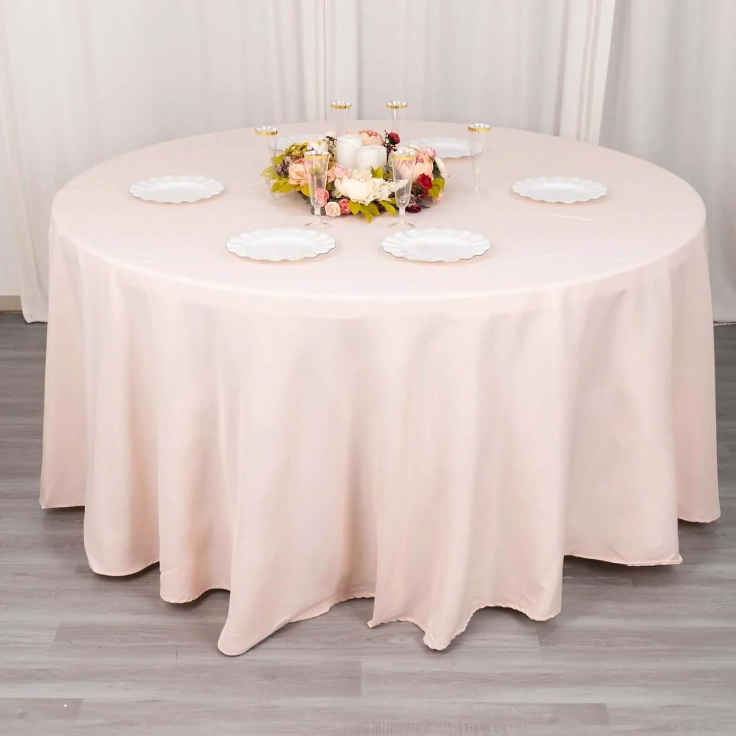 Efavormart 120" Blush Rose Gold 200 GSM Seamless Premium Polyester Round Tablecloth for Wedding Banquet Restaurant - Black