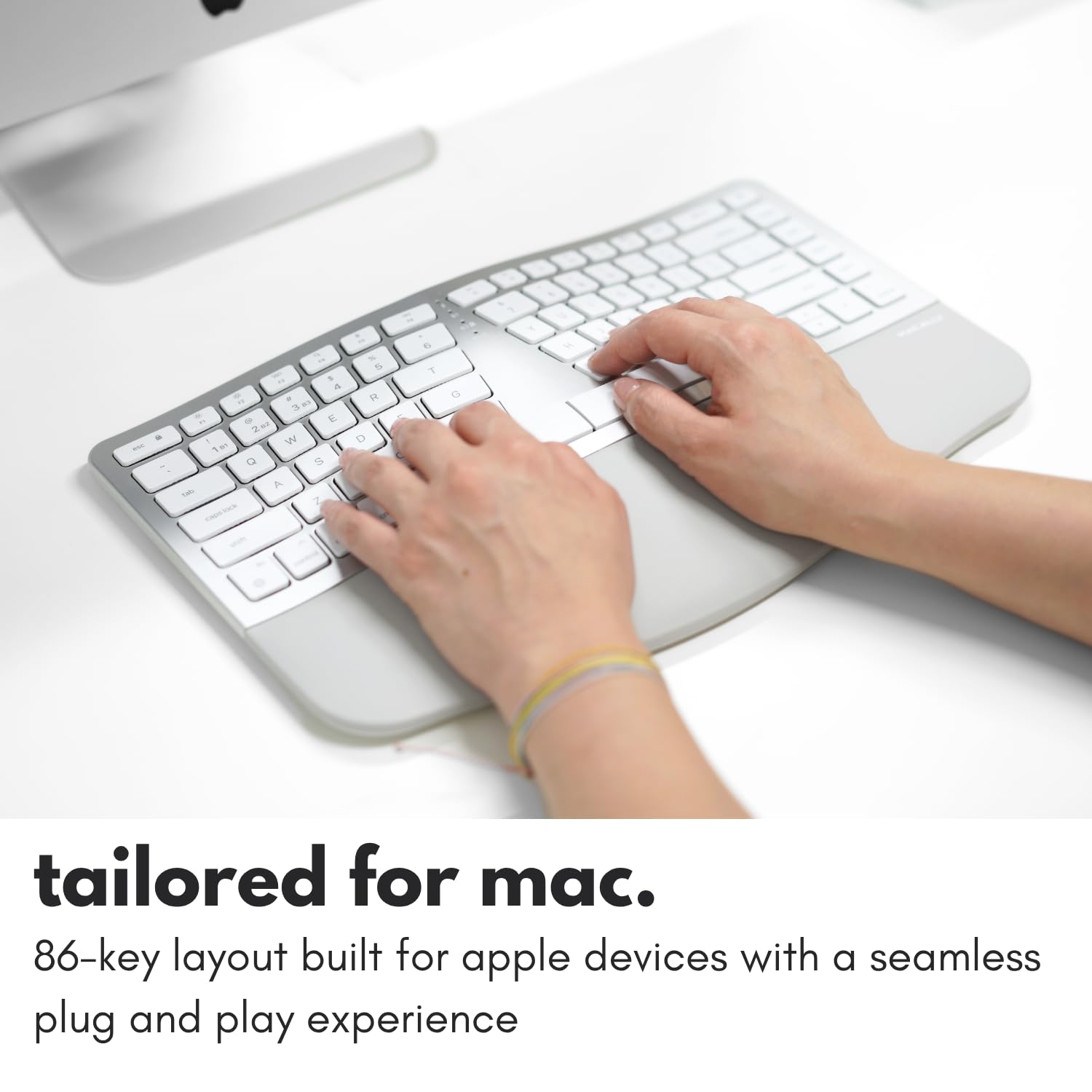 Macally Ergonomic Keyboard for Mac Wireless, Split Bluetooth & USB-C+A Wired Dual Mode Keyboard, Rechargeable Multi-Device Ergonomic Keyboard for MacBook iMac iPad iPhone with Wrist Cushion — view 6
