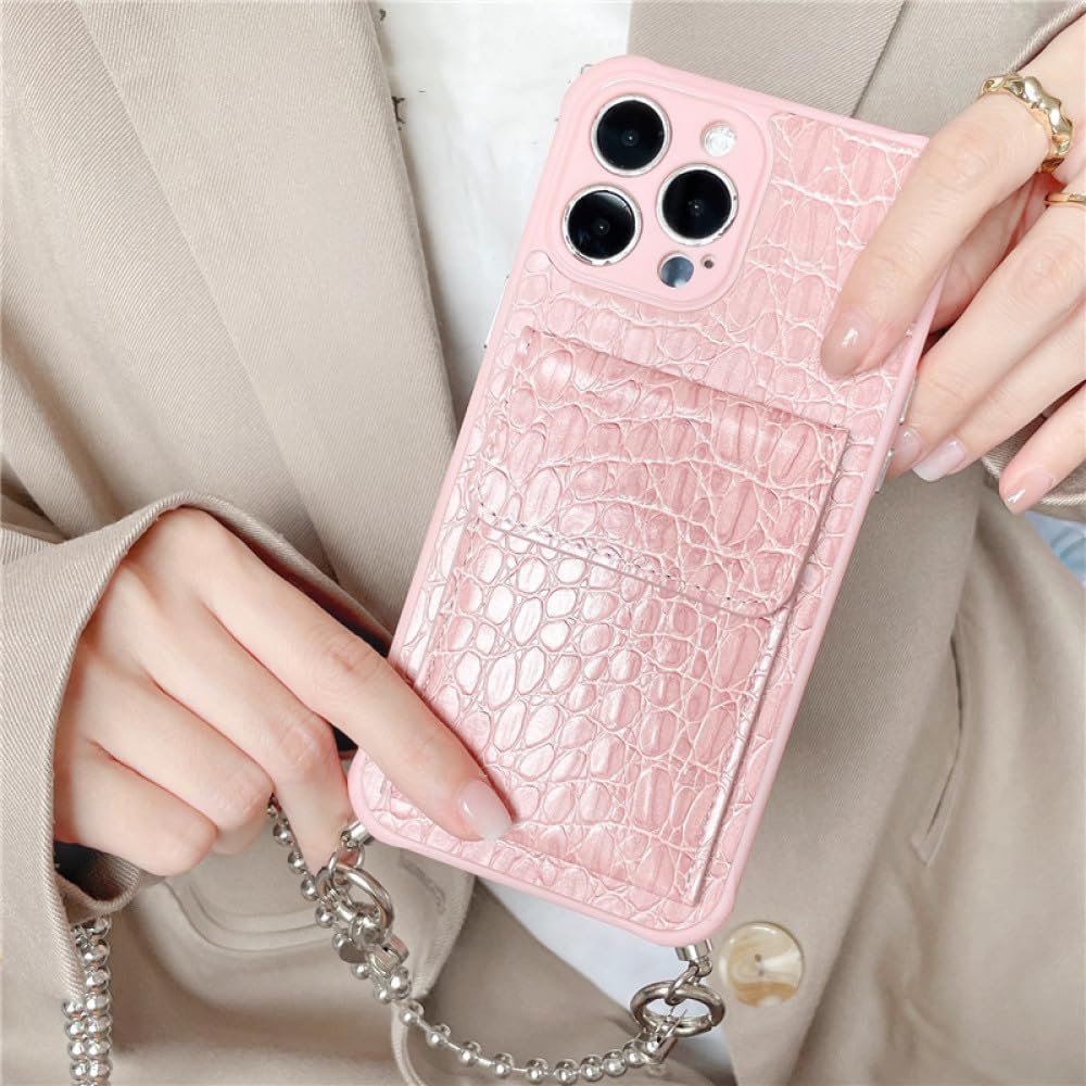 Étui pour iPhone 13 avec cordon anti-perte cuir rose - 8