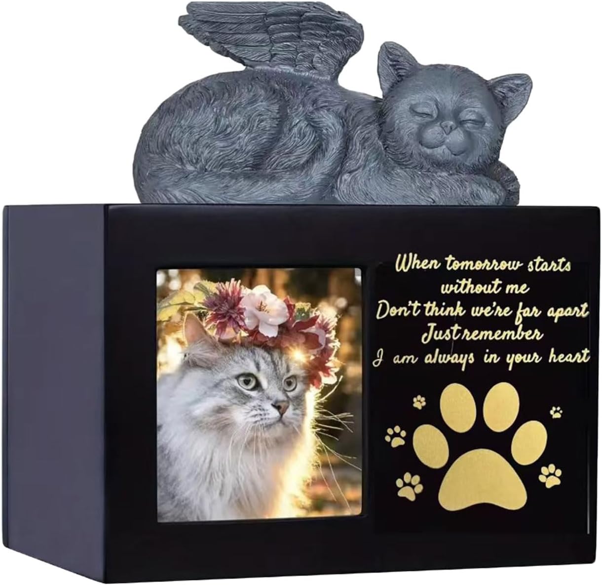 Elegant Memorial Chest Pet Urn for Dog Cats Memorial with Angelic Figurine and Paws Print for Gifting and Pet Remembrances Pet Ashes Box for Cats and Dog