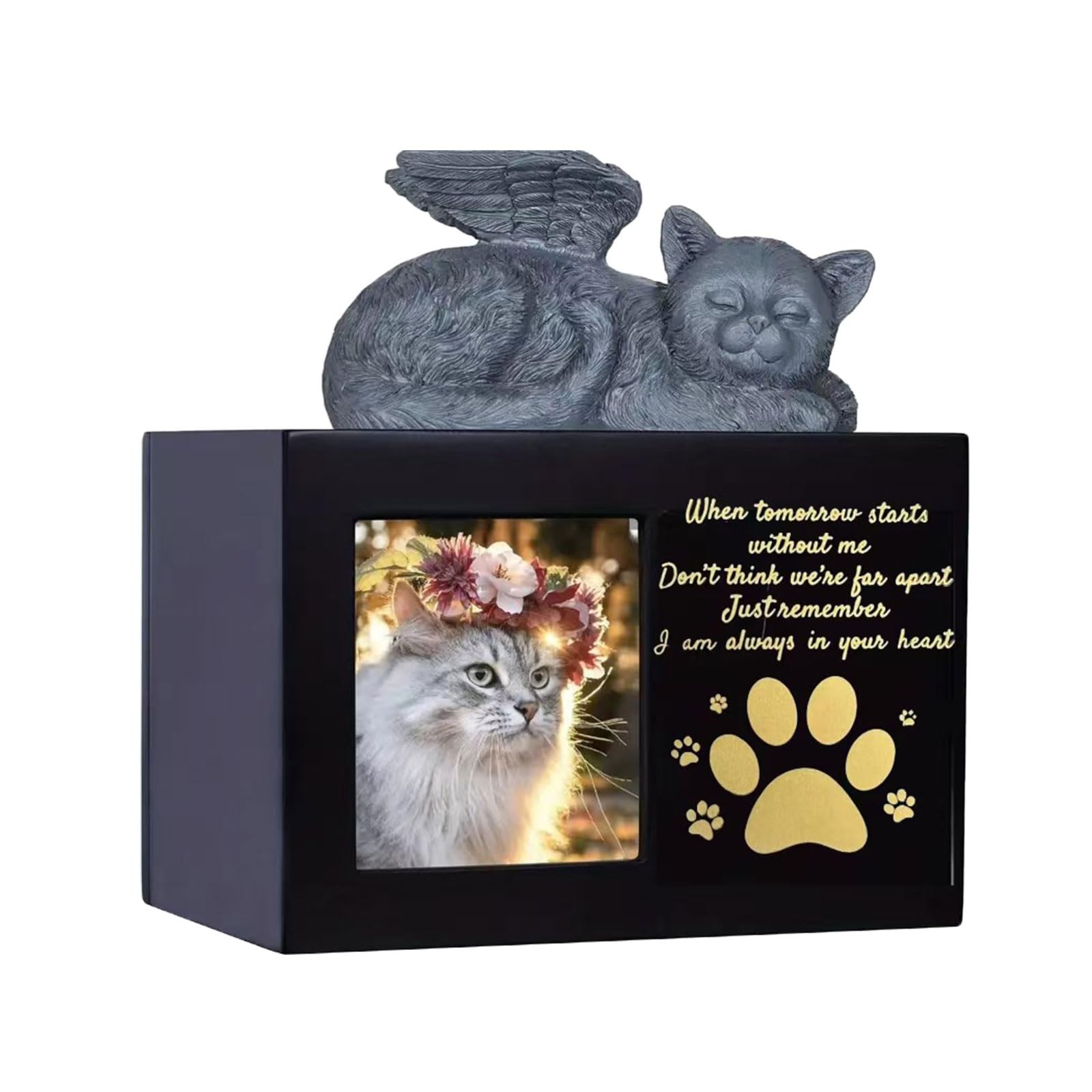 Woedpez Memorial Chest Pet Urn for Dog Cats with Angelic Figurine and Paws Print for Gifting and Pet Remembrances Dog Urn