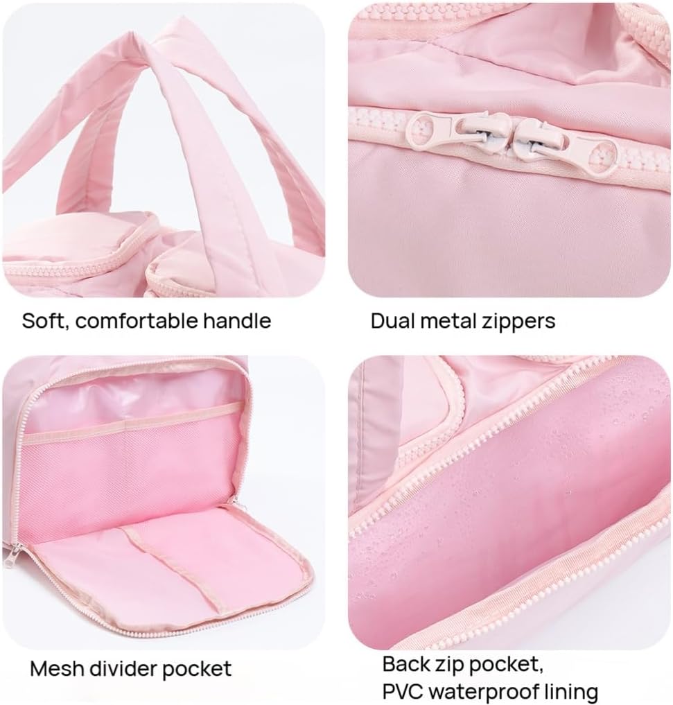 Elouva Convely Toiletry Bag, Elouva Makeup Bag, Large Capacity Puffy Wide-Open Travel Cosmetic Bag with Handle for Accessories, 4-in-1 Multi Compartment Toiletry Organizer Bags for Women (Pink)