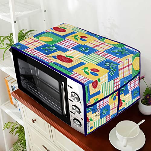Image of Microwave Oven Top Cover Dustproof 3-Layered Polyester Fabric with 4 Utility Pockets Washable Kitchen Appliance Protector (Blue, 36x14 Inch, Up to 30 Liter)