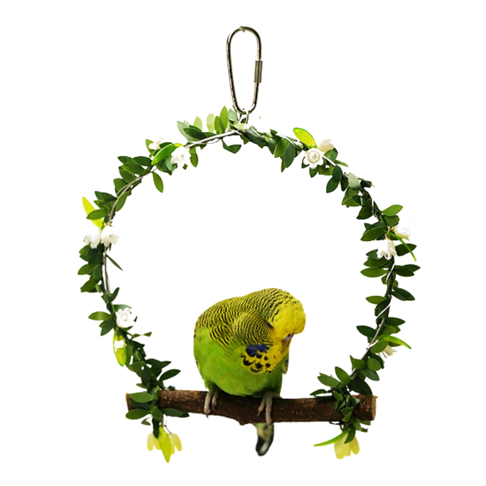Wooden Bird Swing with Green Decor for Parrot, Perch Parrot Hanging Toy for Small Sized Birds Lovebird Budgie Conure
