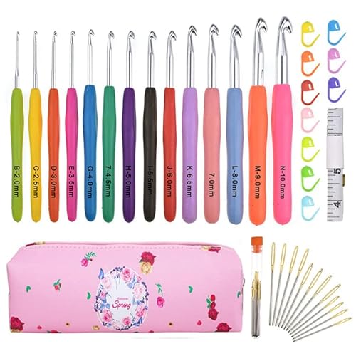 Kit de ganchos de ganchillo para principiantes, kit de ganchillo para adultos con accesorios completos de tejer de ganchillo, juego de iniciación de ganchillo incluye bolsa de almacenamiento (rosa) Cover
