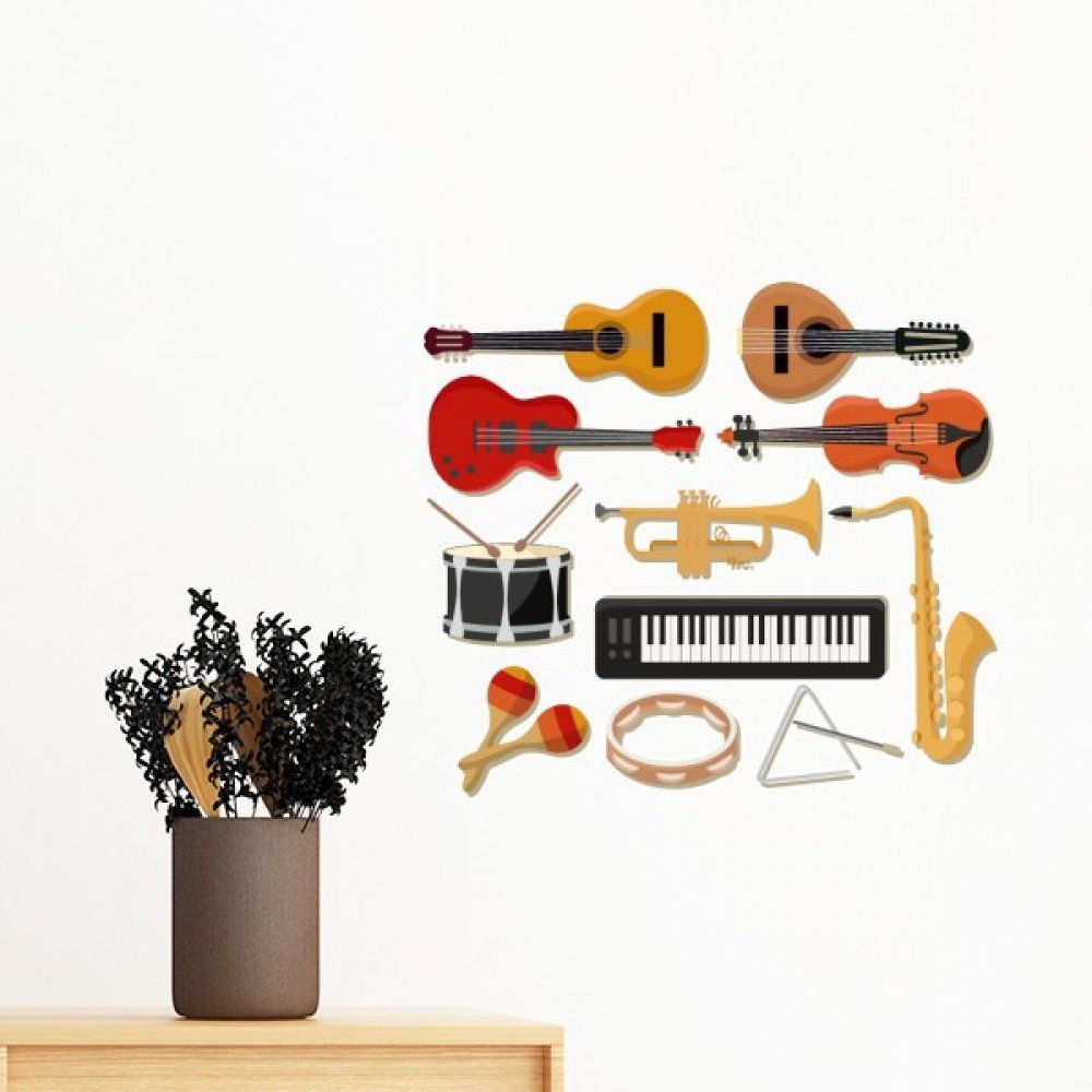Sticker mural guitare piano trombone amovible DIY de 100cm pour decoration de chambre