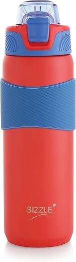 Sizzle Crest Vacuum Insulated Flask 600ml – Double Wall Stainless Steel Water Bottle with Silicone Grip &amp; One-Hand Press B...