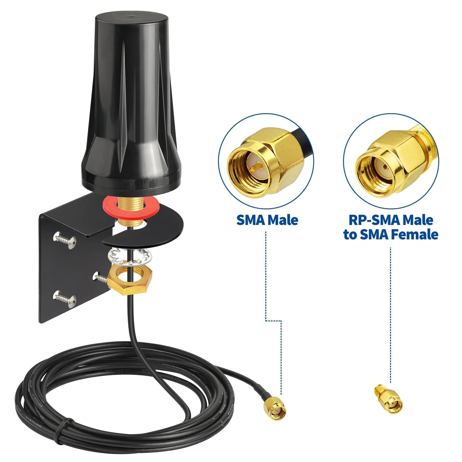 Bingfu Antenne 4G LTE Exterieur SMA Mâle Mimo 5dBi Omnidirectionnelle Étanche Imperméable 3m Câble pour 4G LTE 3G GSM Routeur Camera Chasse Caméra Sentier Moniteur d'Énergie