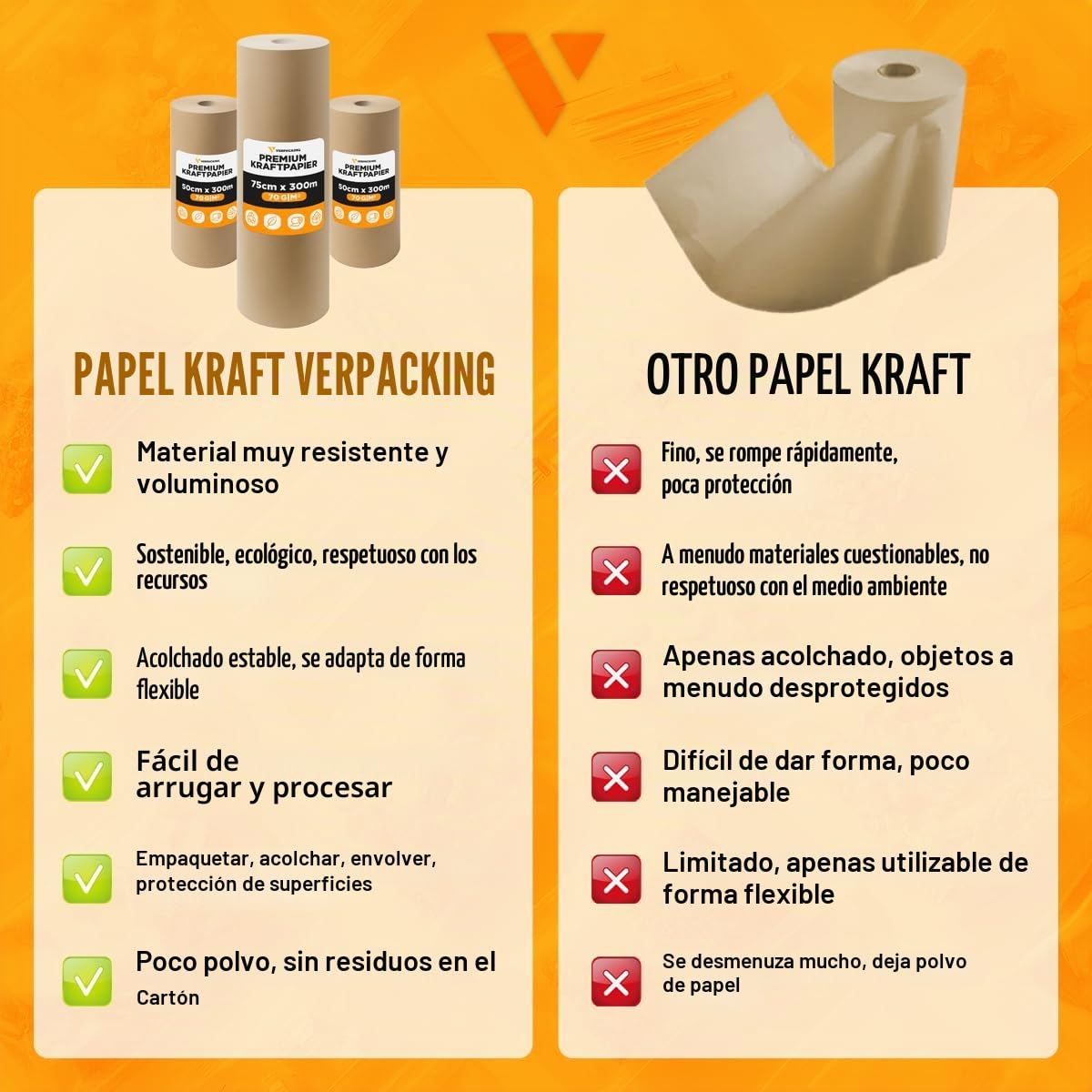 verpacking papel kraft 70 g/m2 en rollo 50 cm x 300 m marrón [tamaño a elegir] papel de embalar para envolver regalos manualidades mudanza y relleno