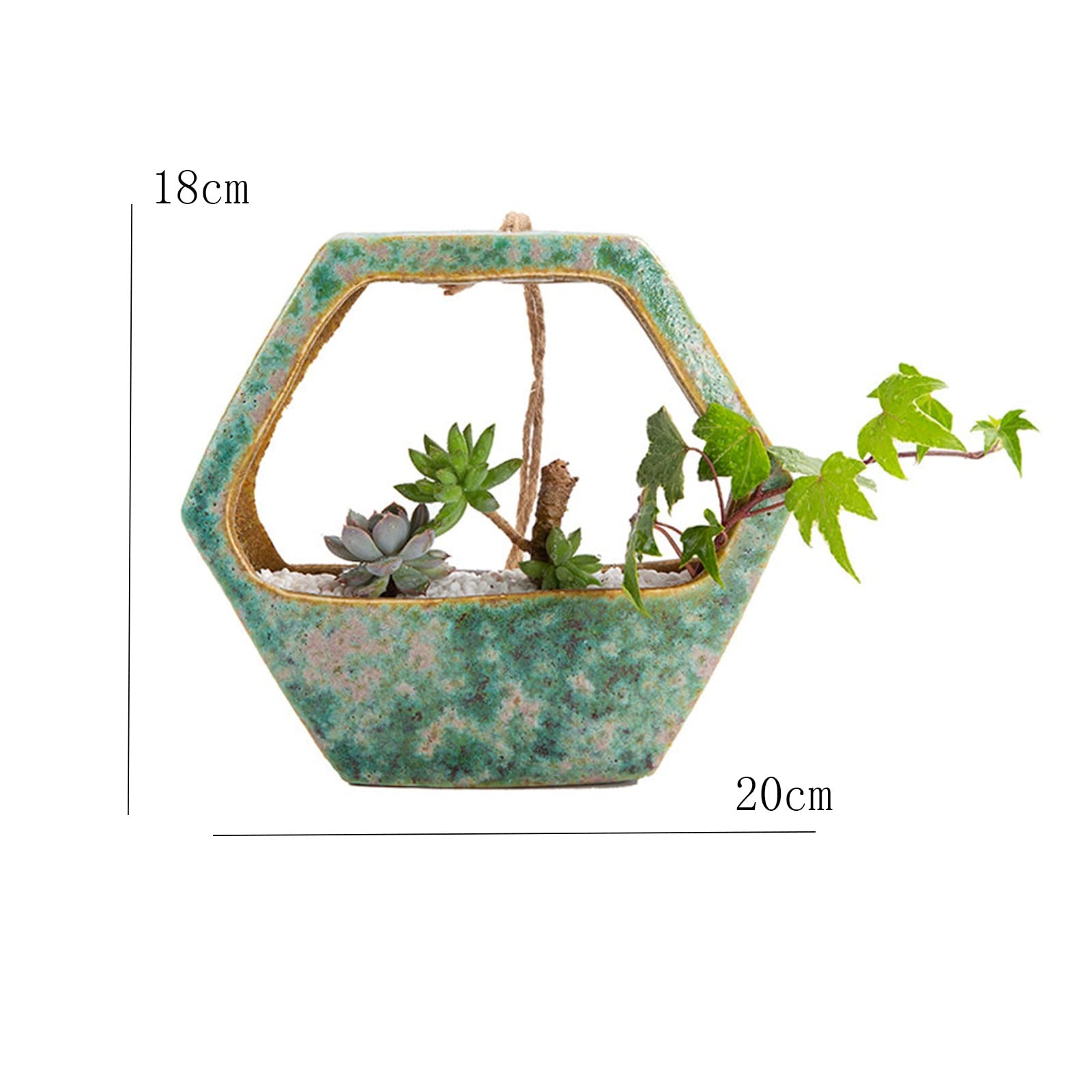 HASMI Jardiniere Balcon Planière Murale géométrique Pot de Fleur céramique Suspendu Vase de Bureau Succulents Planteur Plante Pots avec Corde for la Maison Pot Suspendu Plante Interieur