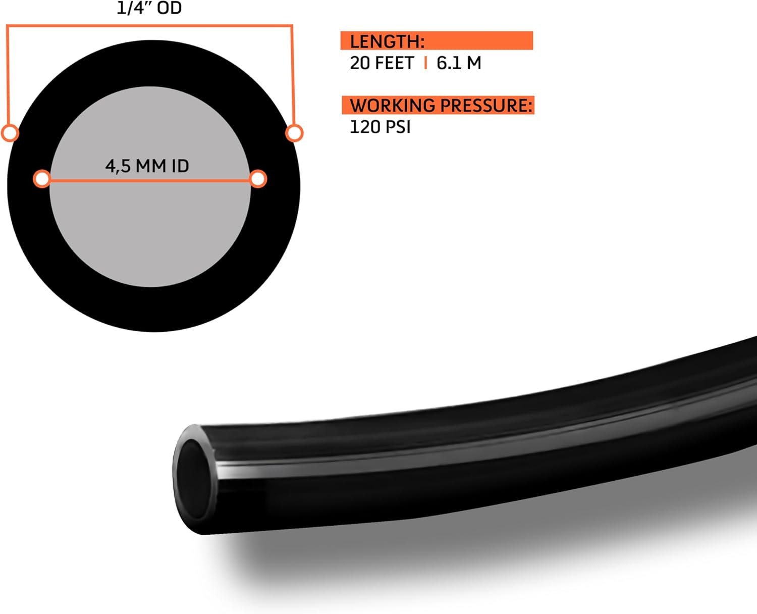 TORQUE 1/4'' OD 20 ft Air Line Including 1/8 NPT Elbow Fittings, Air Inflation Schrader Valves, Union Tee (Push to Connect) (TR2013AS)