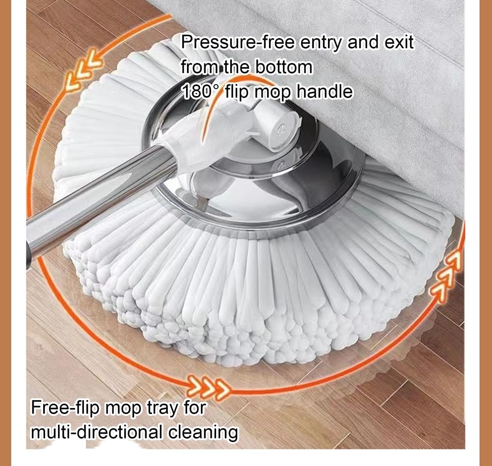 Sistema de Limpieza de Suelos Giratorio 360, fregona giratoria y Cubo con Juego de escurridor, 2 recambios de Cabezales de Microfibra, fregona para Limpieza del hogar, A