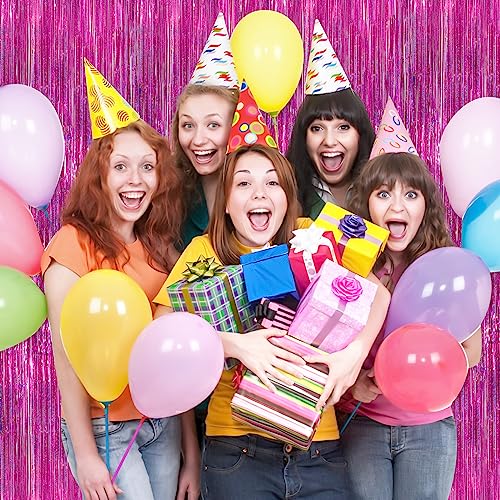 Image of Rose Pink Party Streamers 2 Pack Glitter Foil Fringe Curtain 3.3 x 8.3ft Pink Party Decor Photo Booth Streamers Metallic Tinsel Door Streamer for Christmas Baby Shower Halloween Decorations