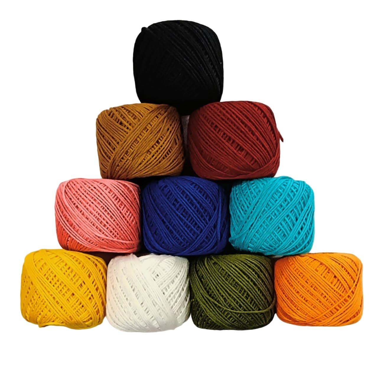 SYGNIUS 10 Piece Set Cotton Crochet Yarn for Knitting and Crafting Work Hand Work Thread (Dark Multi)