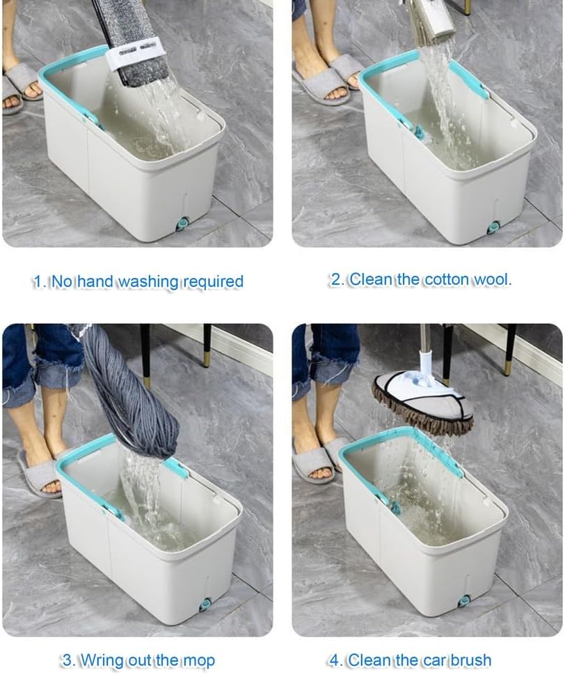 Rotary mop Set, 2-in-1 Wet-Dry mop with Wringing Function, self-Wringing & Hands-Free, Extra Large & Thick Microfiber mop Heads,