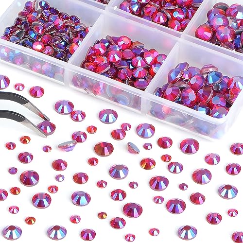 Image of Bymitel Hotfix Crystal Rhinestones Round Gems for Crafts,Mixed 6 Sizes with Wax Pencil Kit, Siam AB 1.6-6.3mm SS4-SS30 /8000pcs