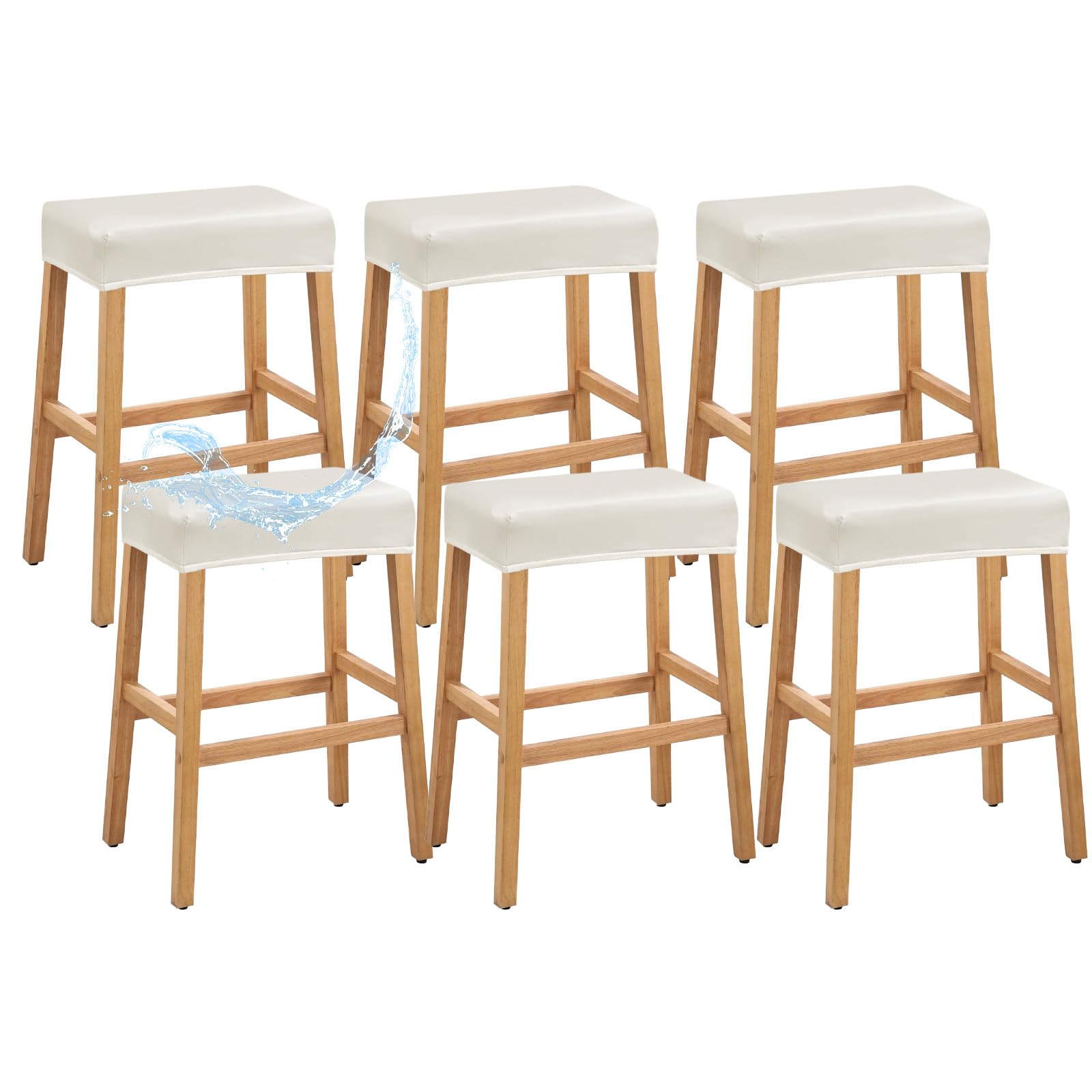 PU Leather Bar Stool Covers Rectangular, 100% Waterproof Stool Covers Rectangle Super Stretch 20% Thicker Leather Saddle Stools Cover Rectangular