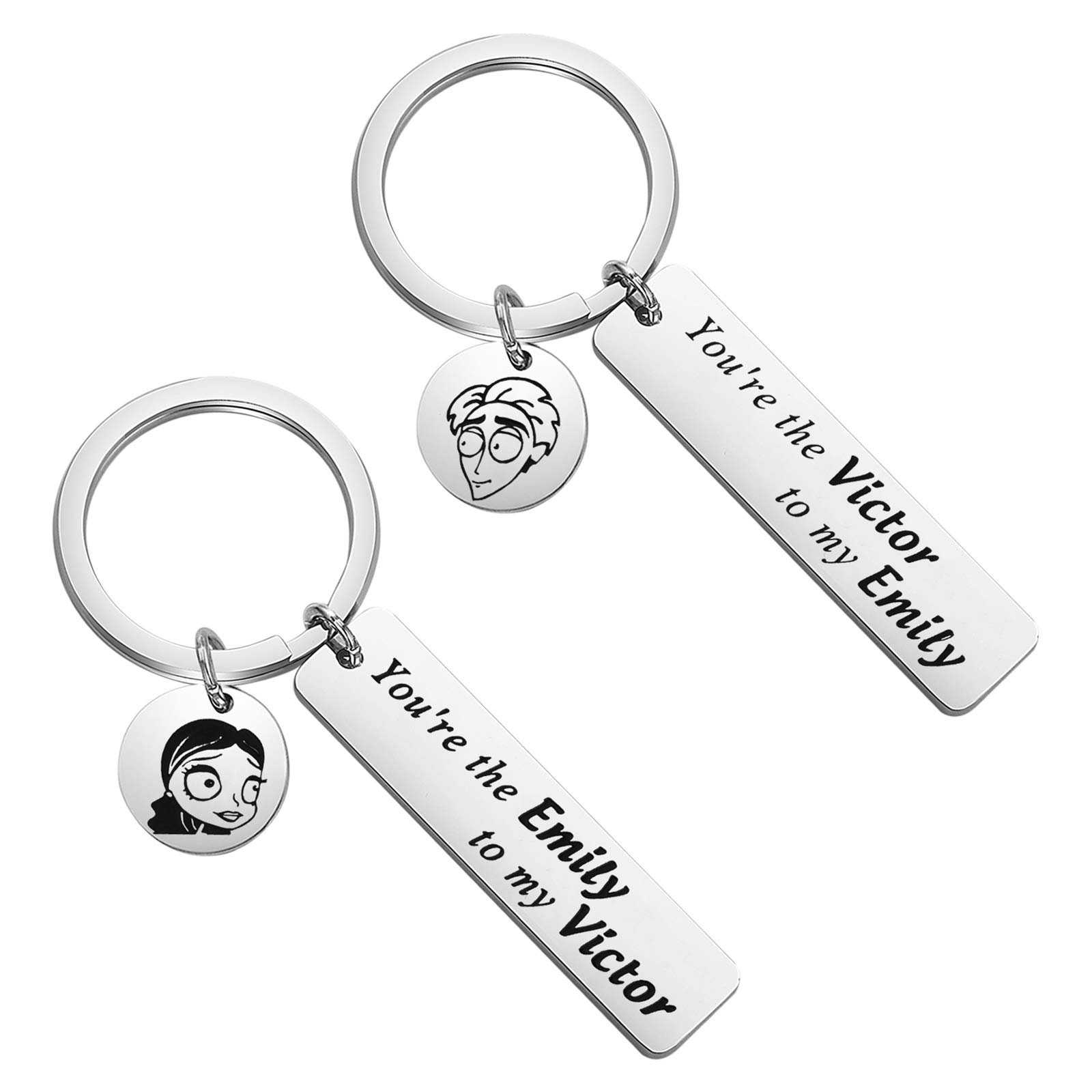 KEYCHIN Tim Burton's Corpse Bride Inspired Gift Victor and Emily Fans Gift You're the Victor to My Emily Keychain, 3.0, Stainless Steel,