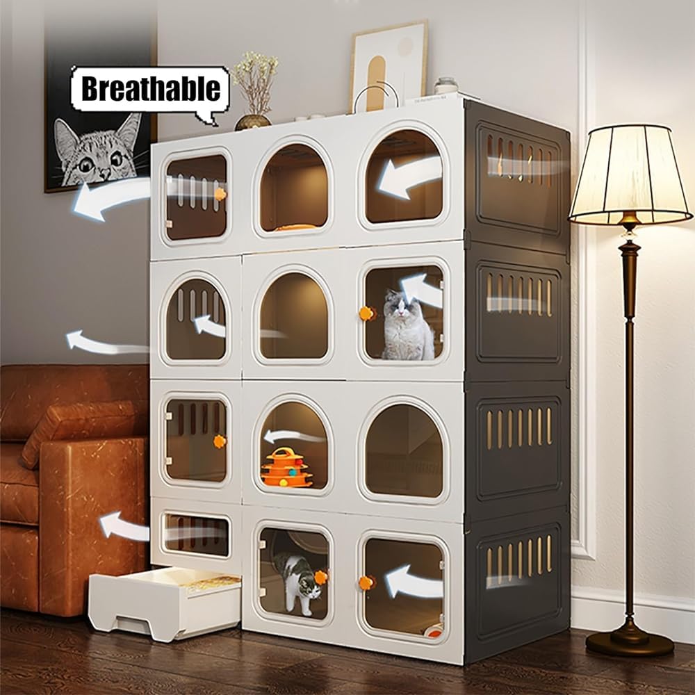 Jaula para gatos de interior con caja de arena extraíble, espacio extra grande, para gatos, hurones, chinchilla, caja cerrada para gatos con puerta para gatos, corral para mascotas para el hogar