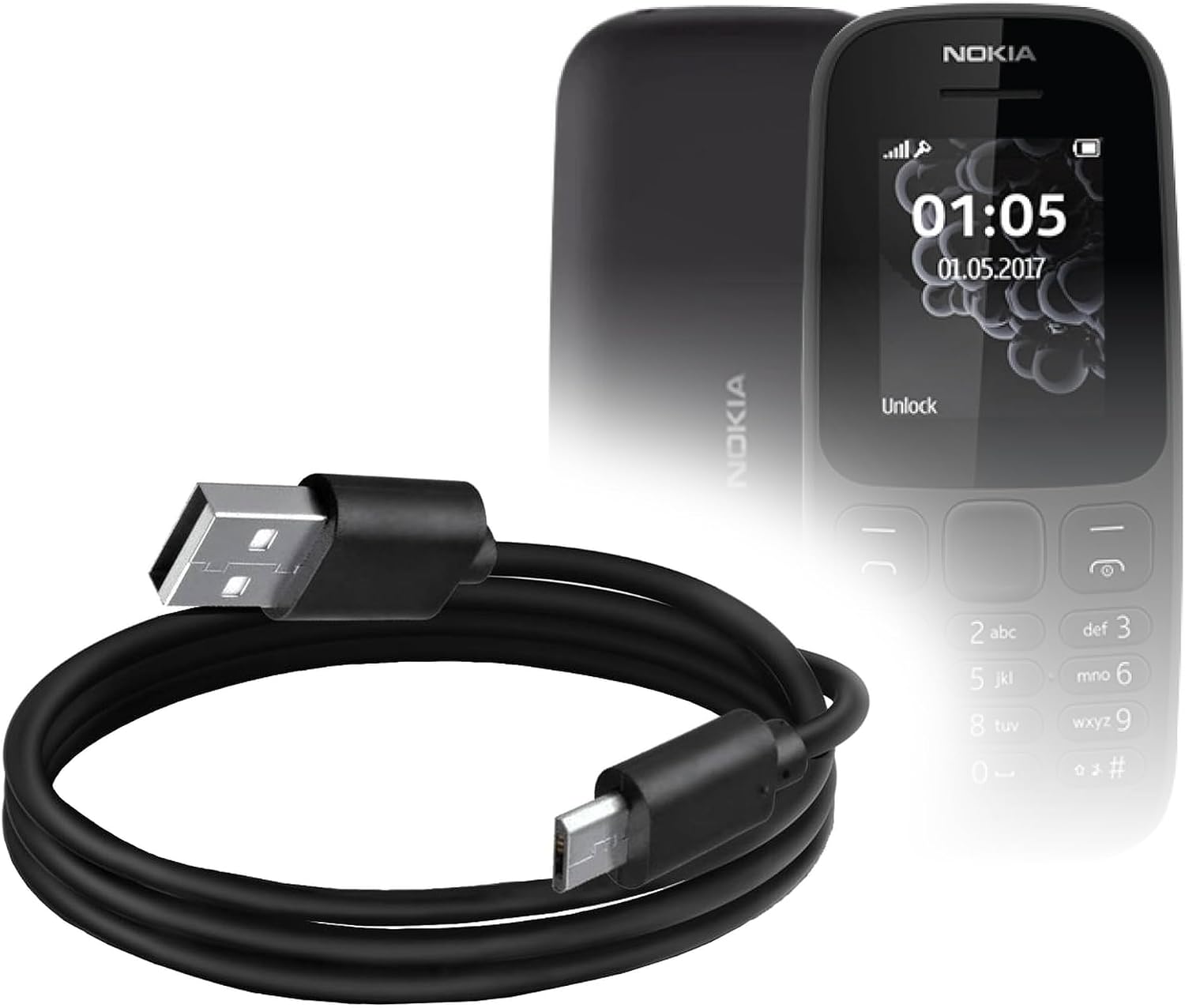 BoxWave Cable Compatible with Nokia 105 (2019) - DirectSync Cable, Durable Charge and Sync