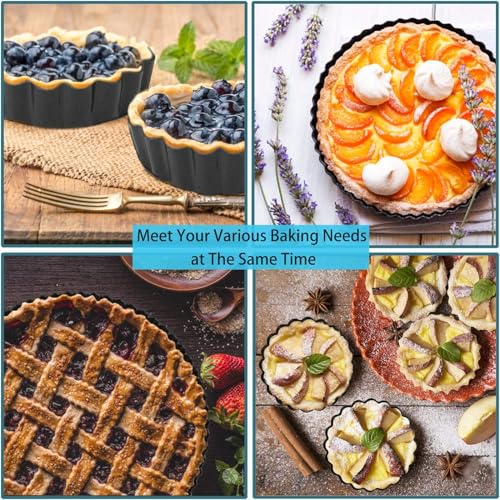 Miniatura 8 de Highkit 10 Piezas Molde Quiche Desmontable Base, Antiadherentes Molde Para Tartaletas 4 Inch 10 Cm X 10, Redondo Molde Para Quiche Tarta, Acero Al Carbono