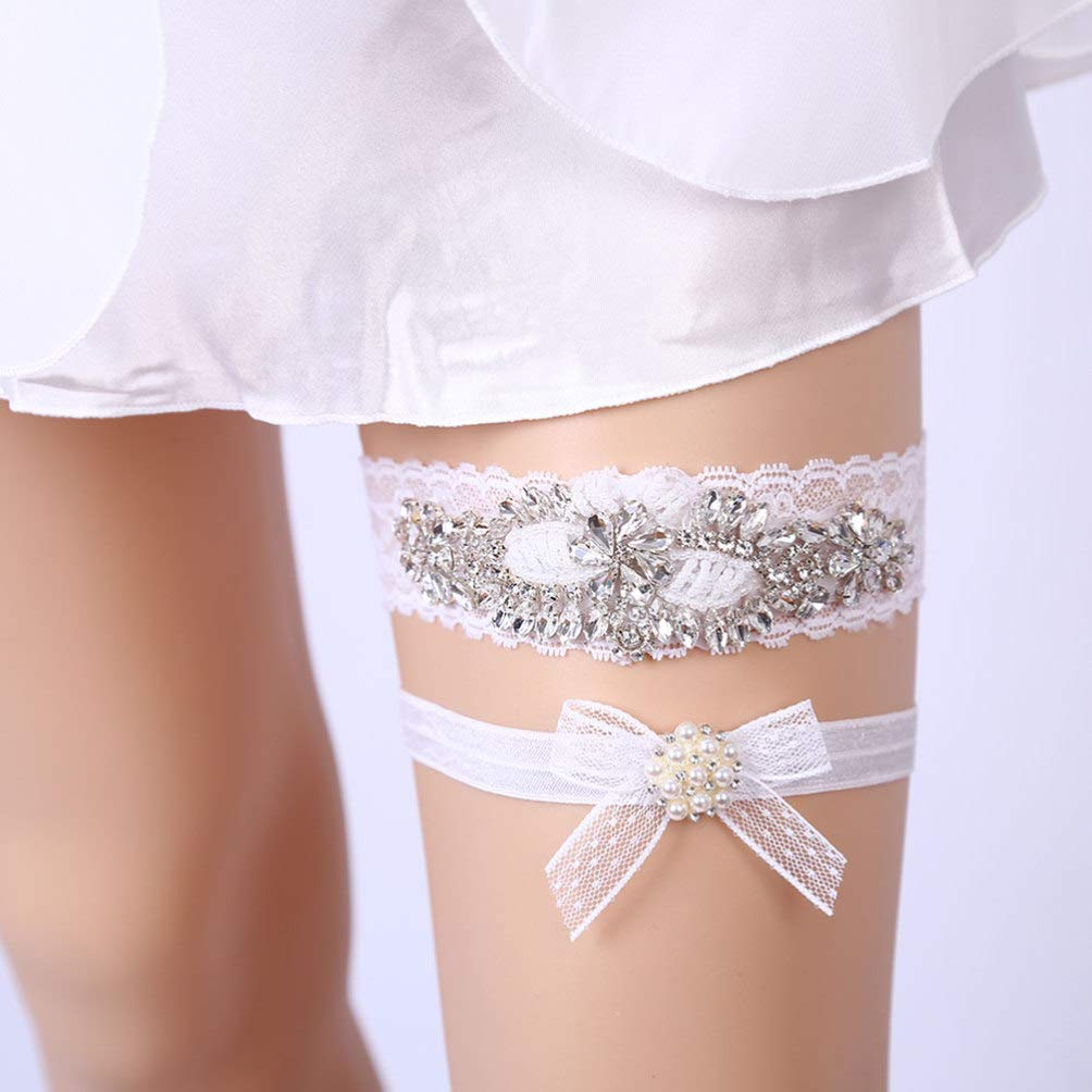 Pas 2 szt. Ślubne ślubne ozdoby do pończoch na nogę perła Rhinestone koronkowa panna młoda ozdoba na nogę pasy do pończoch dla dziewczynek kobiet Ladies