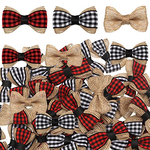 Canlierr 30 Pieces Buffalo Plaid Ribbon Bows Check Mini Bows Xmas Burlap Bows Linen Christmas Bows Plaid Wreath Bow Plaid Bow DIY Crafts for Xmas Tree Wedding Decoration