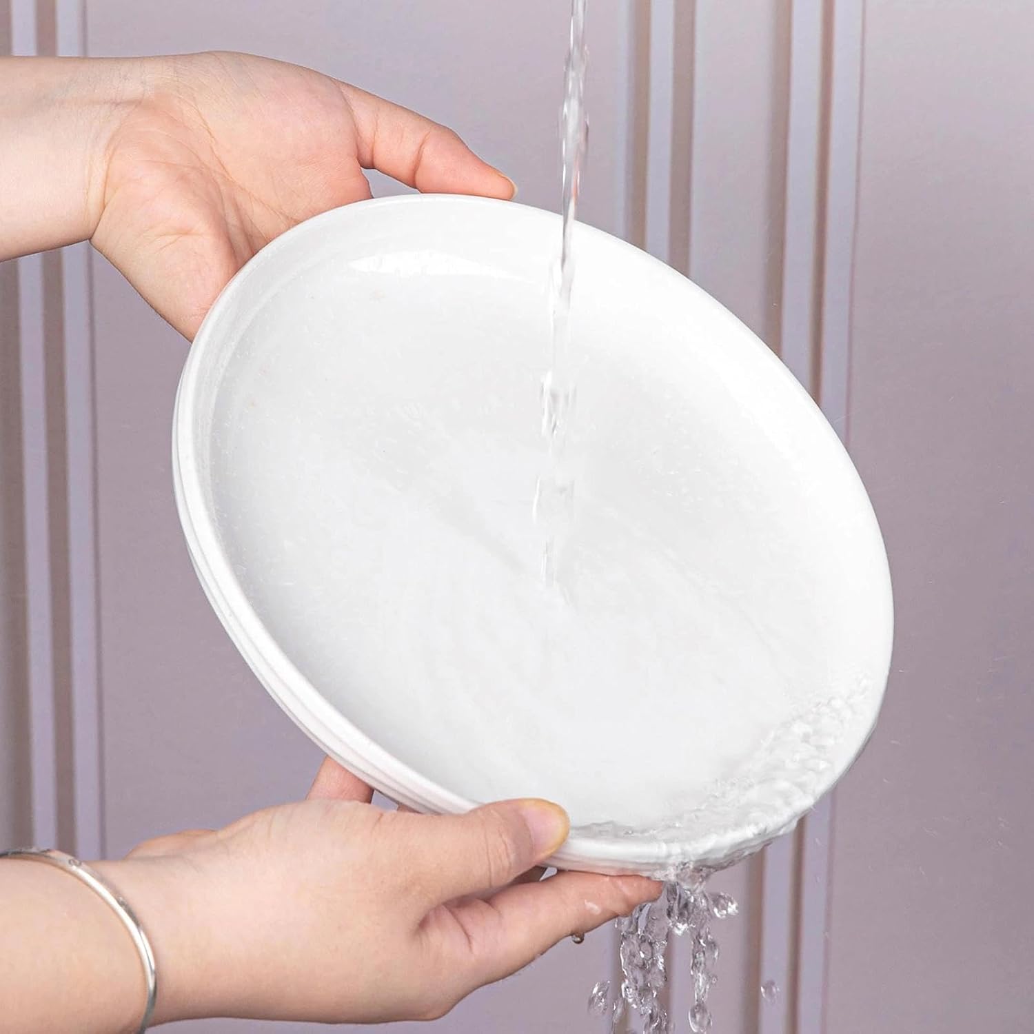 White Salad Plates Set of 6, 8 Inch Small Ceramic Ribbed Texture Dinner Plates, Kitchen Serving Dishes for Appetizer, Dessert, Microwave & Dishwasher Safe, Scratch Resistant - Image 6