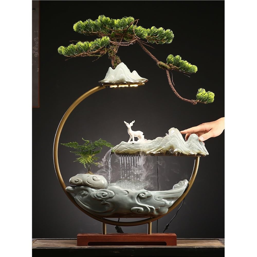 Fuente Decorativa de jardín, Fuente de Agua con Cascada, de cerámica, con función humidificadora, Feng Shui Zen, decoración para salón, Dormitorio, Oficina