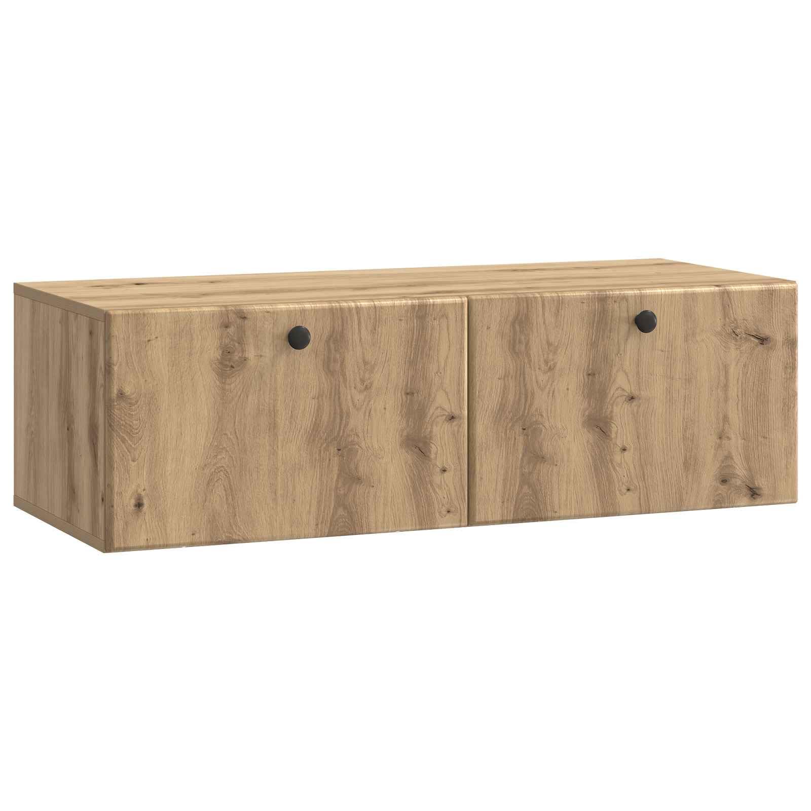 Mueble de TV colgante, mueble bajo montado en la pared en roble Artisan, flotante para salón, moderno tablero colgante de madera con espacio de almacenamiento, 98 x 41 x 30 cm