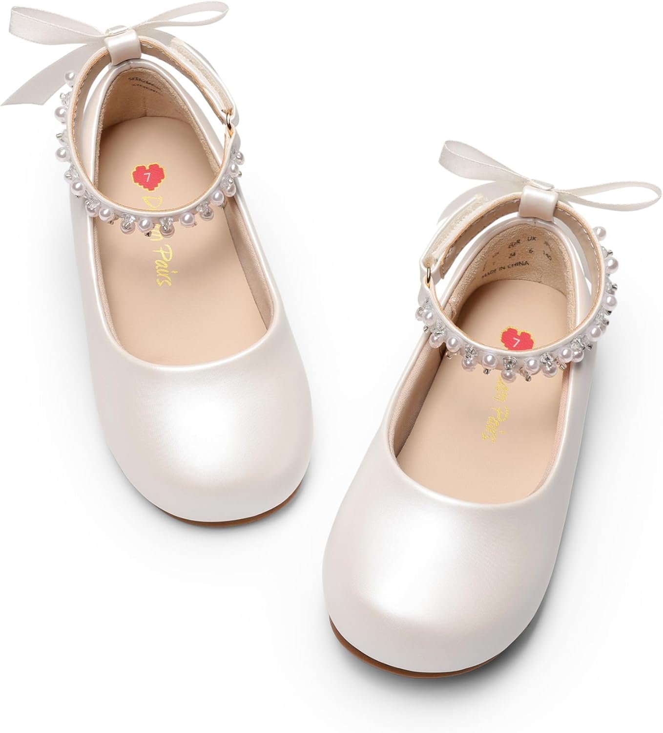 DREAM PAIRS Toddler Little Girls Dress Shoes Flower Girl Mary Jane Ballet Flat Shoes with Pearl Ankle Strap & Satin Bow for Wedding/Party